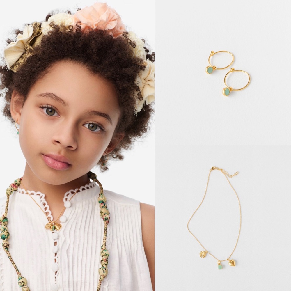 NWT ZARA 2-Pc. STERLING SILVER  NECKLACE & EARRINGS AND 24 KT GOLD PLATED